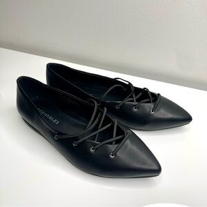 AEROSOLES  Diletta Women's Black Pointed Toe Lace Up Ballet Flats Size 6